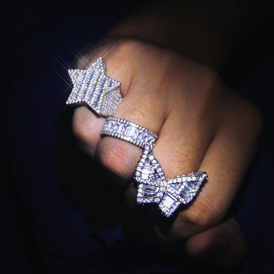 White Gold Iced Out Baguette Butterfly Ring