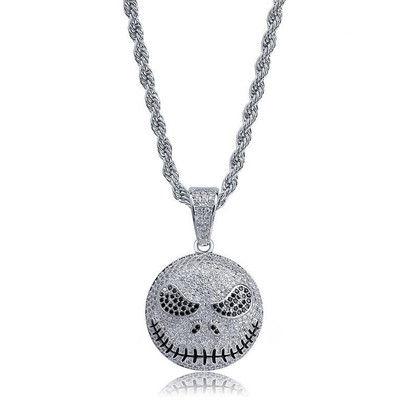 White Gold Iced Jack Skellington Pendant Tripodjewelry