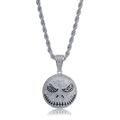 White Gold Iced Jack Skellington Pendant Tripodjewelry