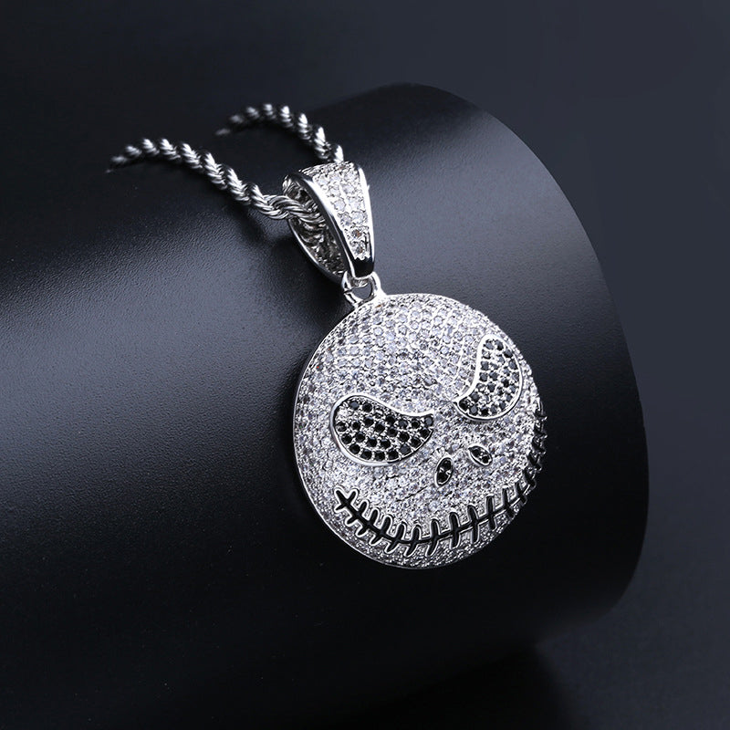 White Gold Iced Jack Skellington Pendant Tripodjewelry