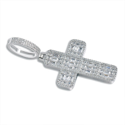 White Gold Iced Baguette Cross Pendant Tripodjewelry