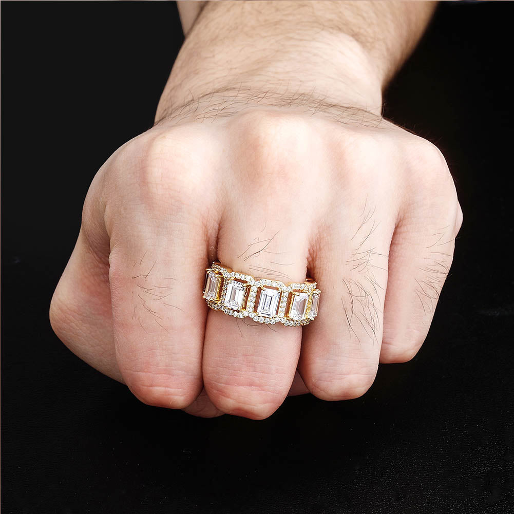 18k Gold Iced Out Four Claws Baguette Ring Tripodjewelry