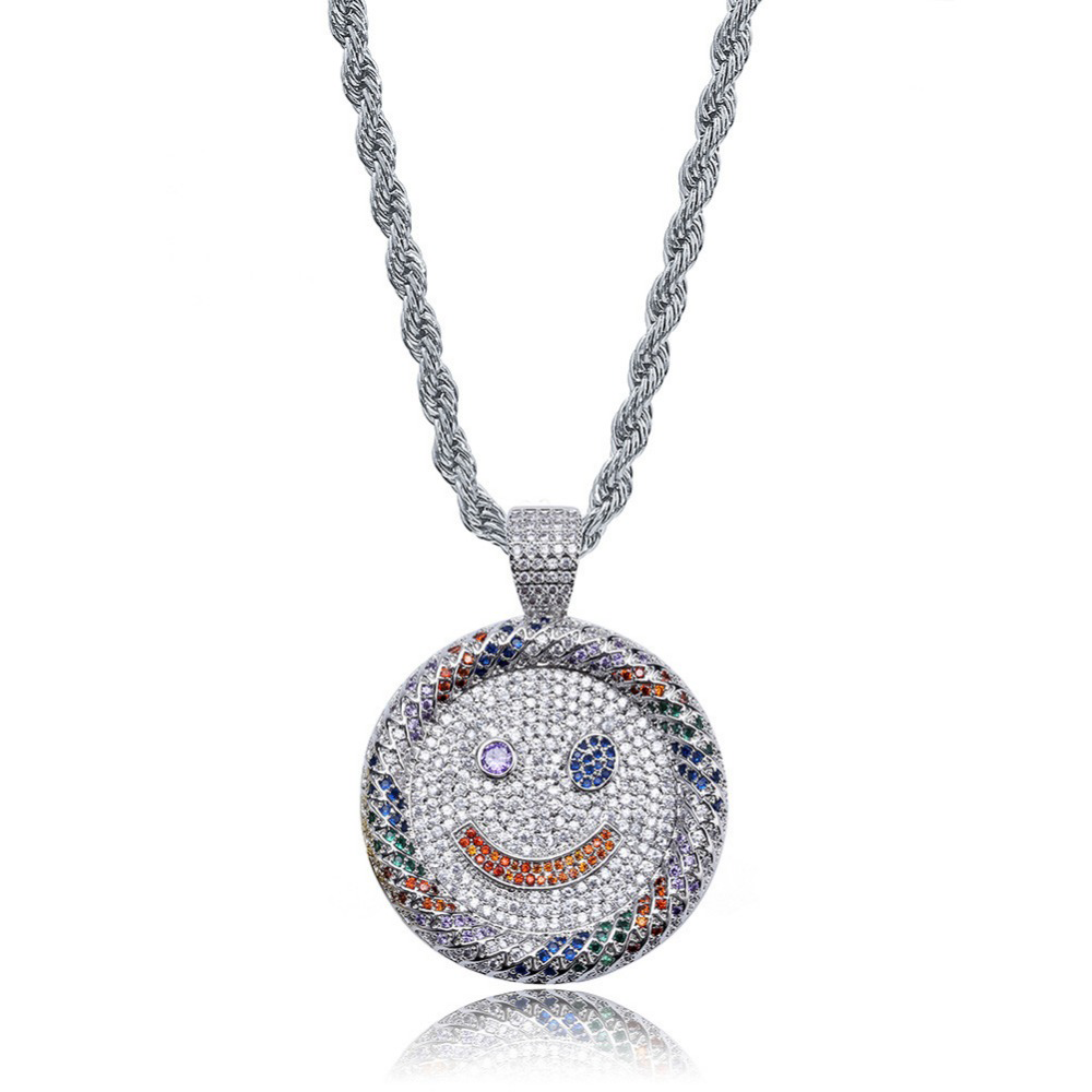 White Gold Iced Multicolour Smile Pendant Tripodjewelry