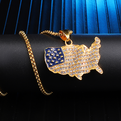 18K Gold Iced Out America Map Pendant Neckalce Tripodjewelry