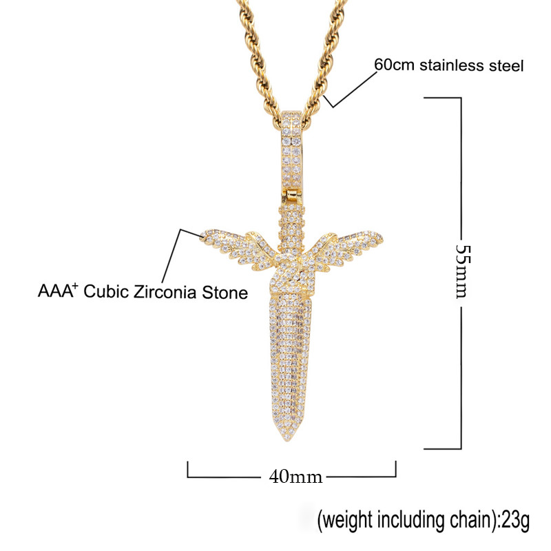 18k Gold Angel Sword Pendant