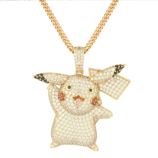Real 18k Gold Plated Iced Pikachu Pendant Necklace Tripodjewelry
