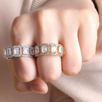 White Gold Iced Out Four Claws Baguette Ring Tripodjewelry