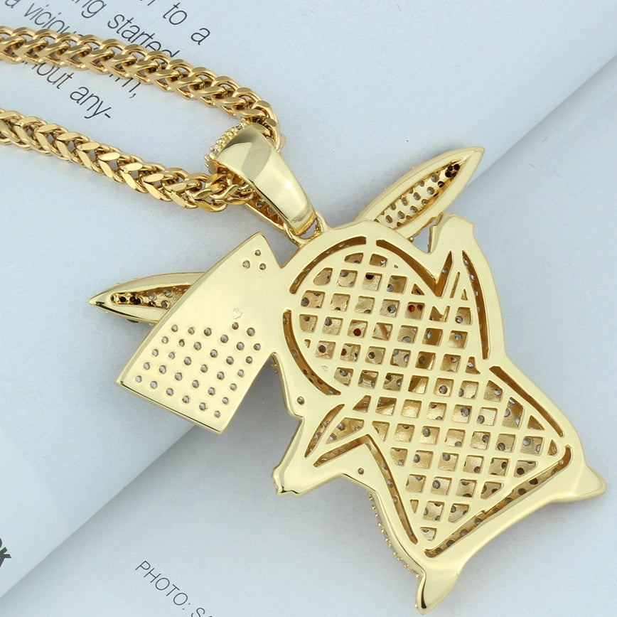 Real 18k Gold Plated Iced Pikachu Pendant Necklace Tripodjewelry
