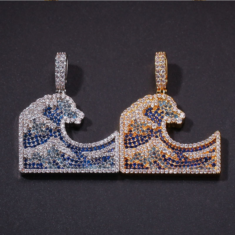 White Gold Iced Kanagawa Surf Pendants Pendant Tripodjewelry
