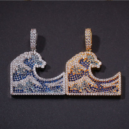 White Gold Iced Kanagawa Surf Pendants Pendant Tripodjewelry