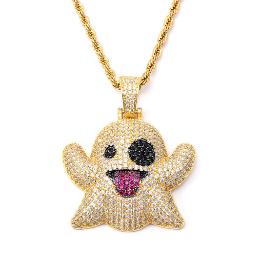 18k Gold Iced Ghost Emoji Pendant For Men Tripodjewelry