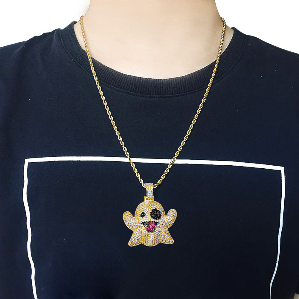 18k Gold Iced Ghost Emoji Pendant For Men Tripodjewelry