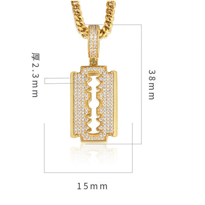 18K Gold Iced  Razor Blade Pendant