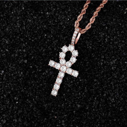 Rose Gold Iced Out Ankh Cross Pendant Tripodjewelry