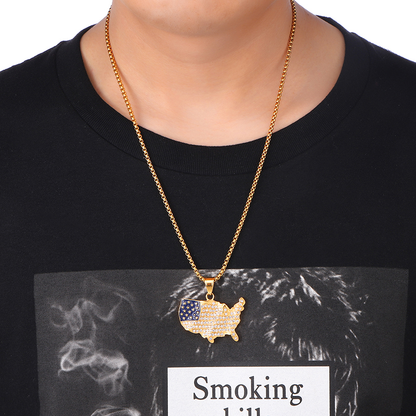 18K Gold Iced Out America Map Pendant Neckalce Tripodjewelry