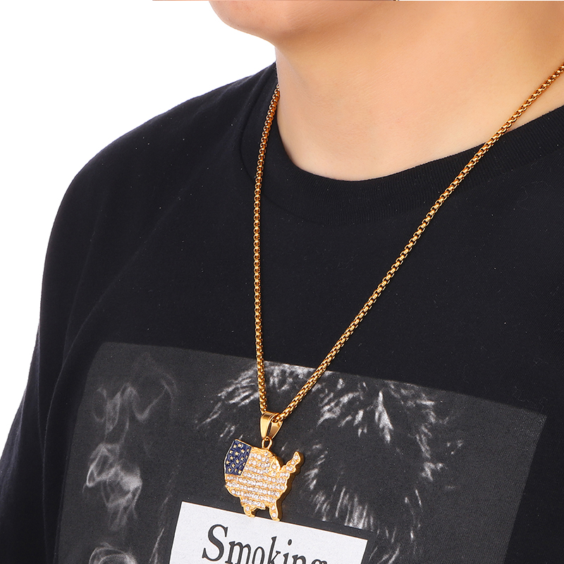 18K Gold Iced Out America Map Pendant Neckalce Tripodjewelry