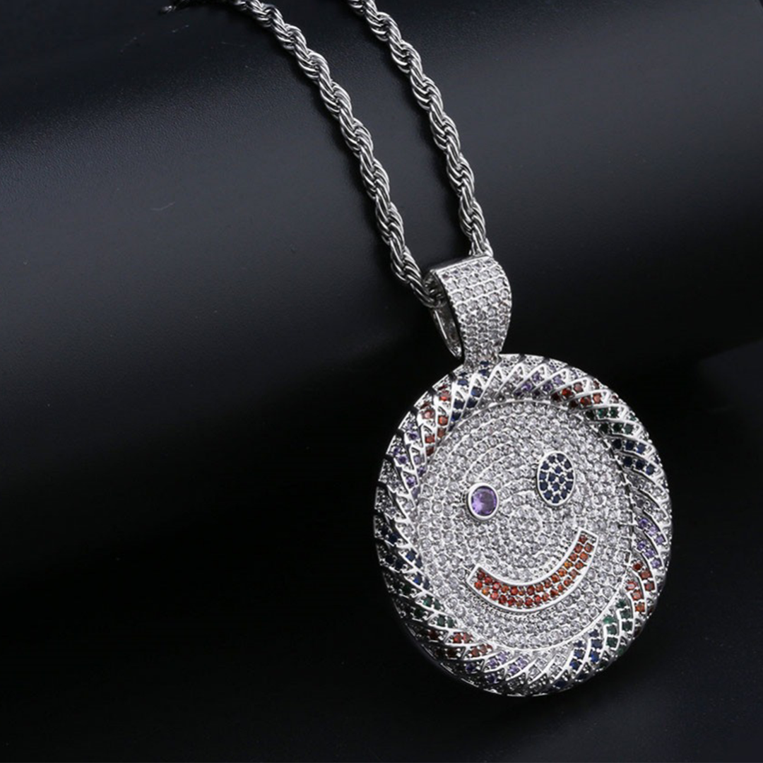 White Gold Iced Multicolour Smile Pendant Tripodjewelry