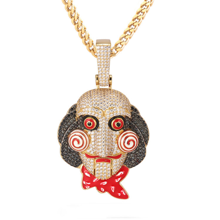 18K Gold Iced Out Jigsaw Pendant Jewelry