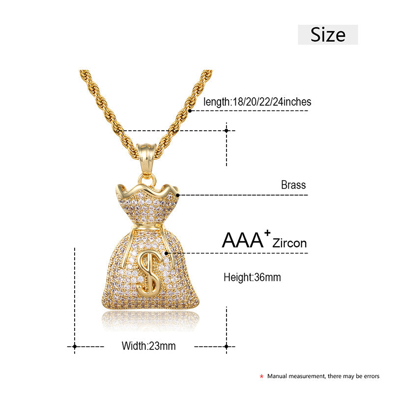 18K Gold Iced Out Money Bag Pendant Tripodjewelry