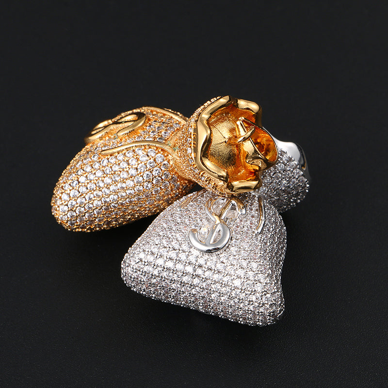 White Gold Iced Out Money Bag Pendant Tripodjewelry