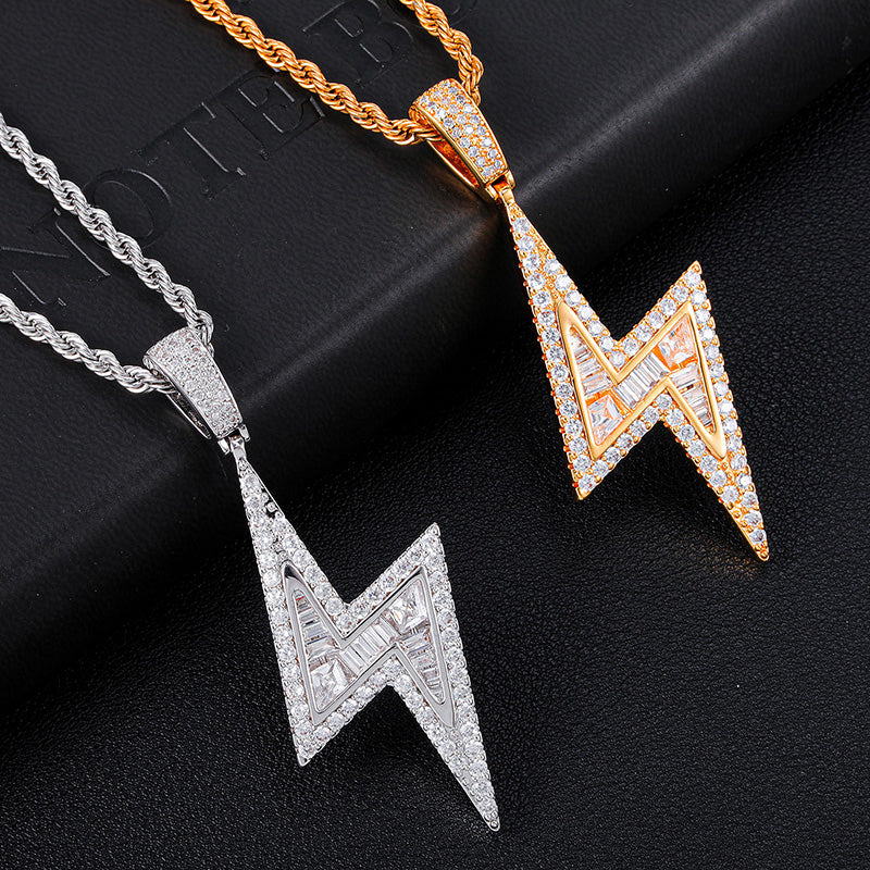 Iced Out White Gold Lightning Pendant Tripodjewelry