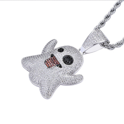 White Gold Iced Ghost Emoji Pendant Tripodjewelry