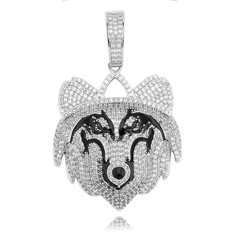 White Gold Iced Wolf Pendant Tripodjewelry