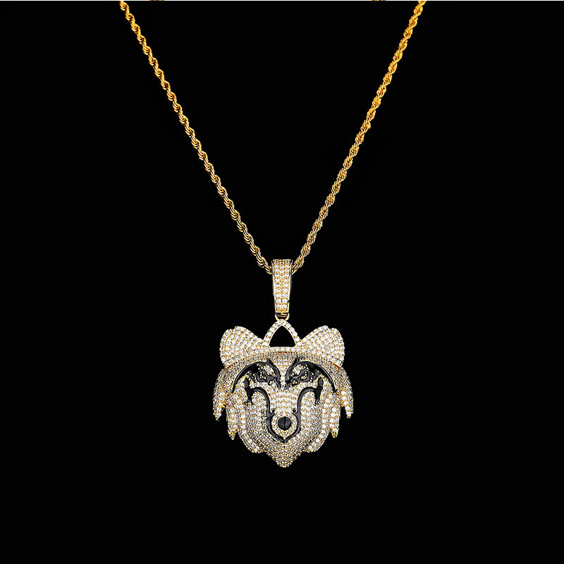 18K Gold Iced Wolf Pendant Tripodjewelry