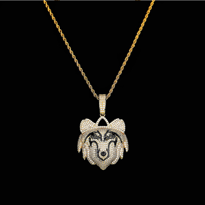 18K Gold Iced Wolf Pendant Tripodjewelry