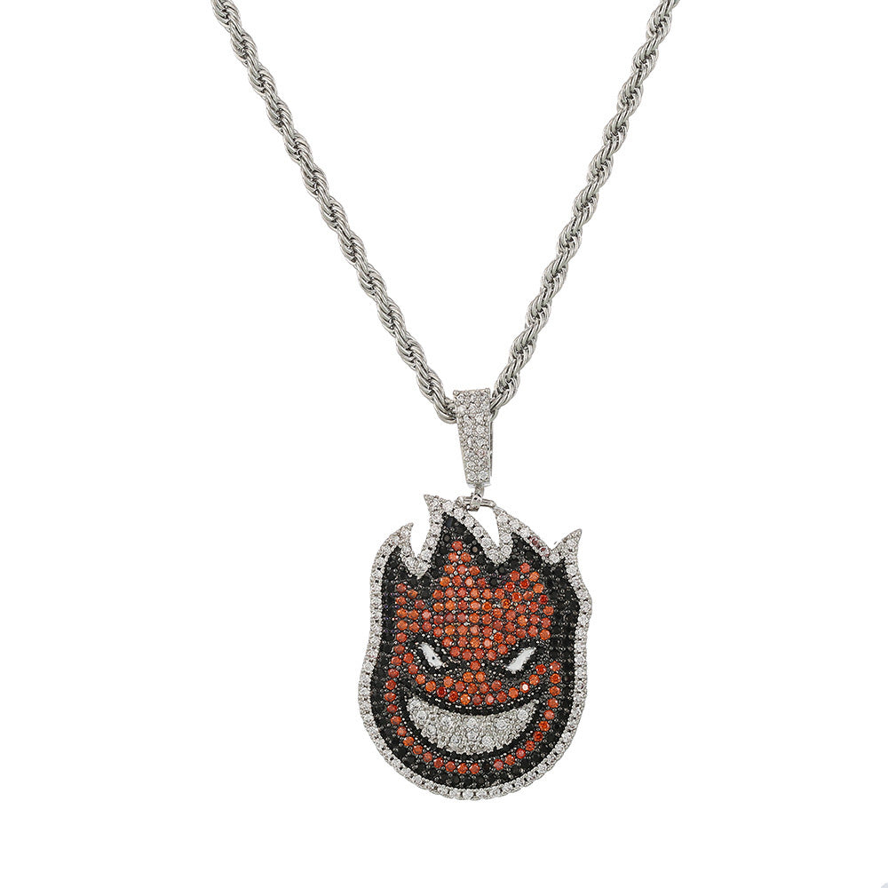 White Gold Iced 2 Side Spitfire Pendant Tripodjewelry