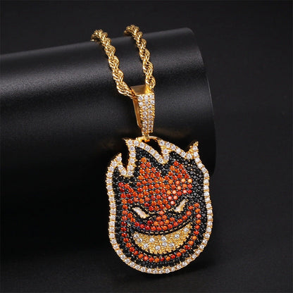 18K Gold Iced 2 Side Spitfire Pendant Tripodjewelry