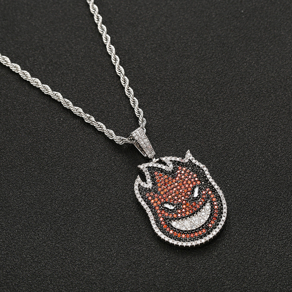 White Gold Iced 2 Side Spitfire Pendant Tripodjewelry