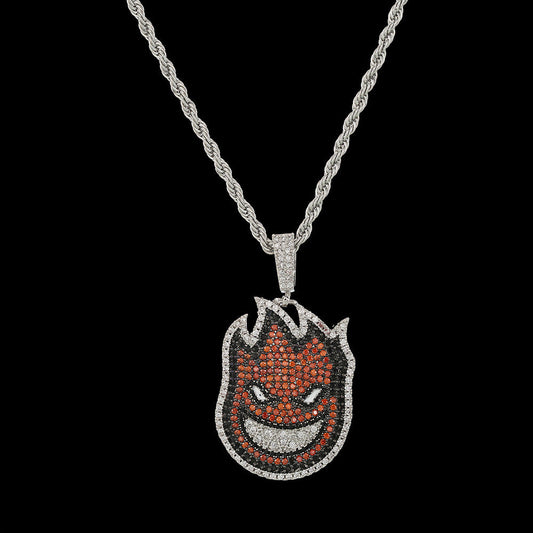 White Gold Iced 2 Side Spitfire Pendant Tripodjewelry
