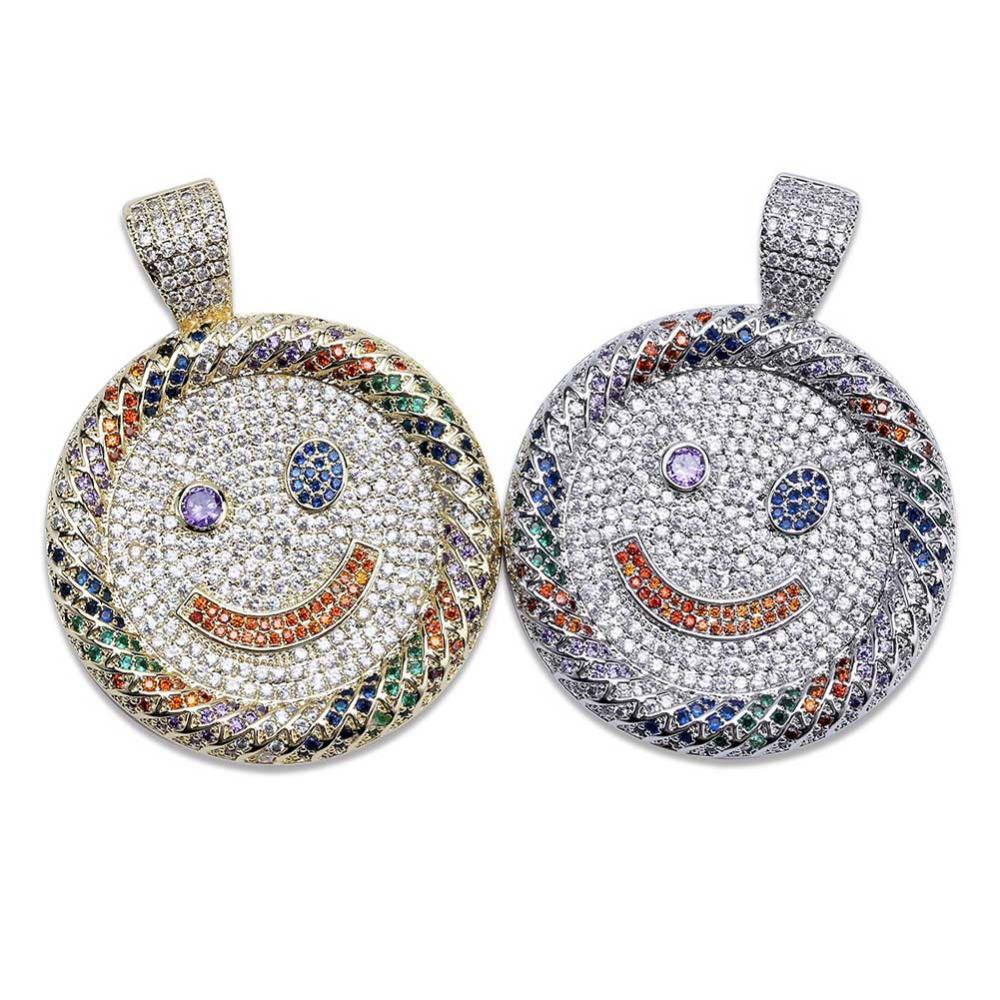 White Gold Iced Multicolour Smile Pendant Tripodjewelry