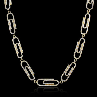 14K/White Gold Plated Iced Out Paper Clip Link Chain Tripodjewelry