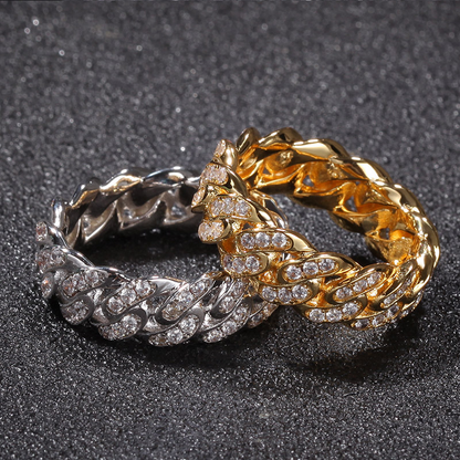 White Gold  Iced Out  Cuban Link Ring Tripodjewelry