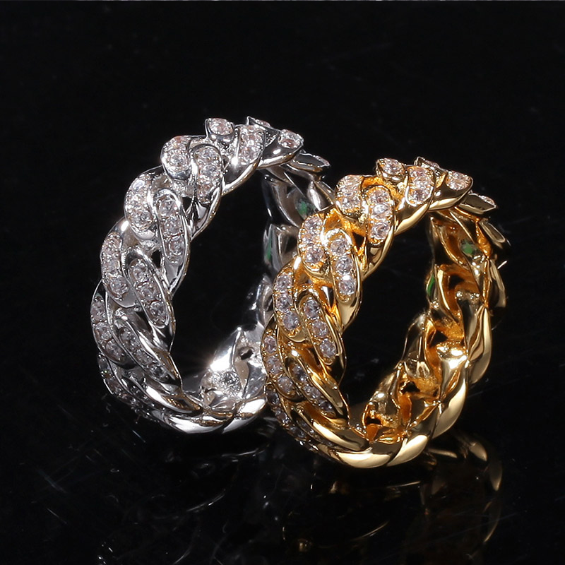 White Gold  Iced Out  Cuban Link Ring Tripodjewelry