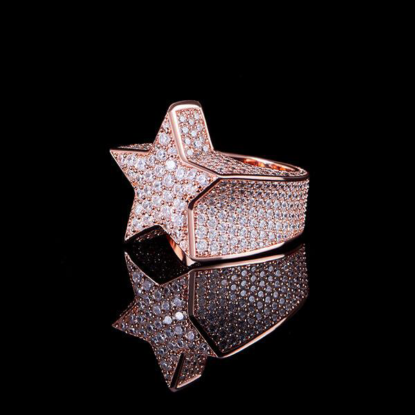 Rose Gold Iced Star Ring Tripodjewelry