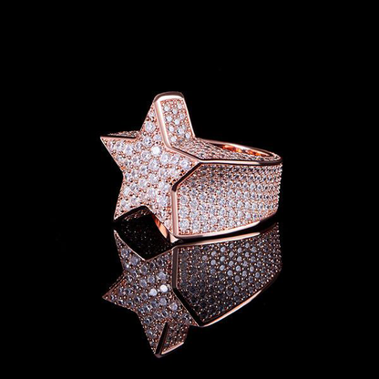 Rose Gold Iced Star Ring Tripodjewelry