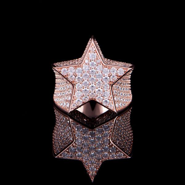 Rose Gold Iced Star Ring Tripodjewelry