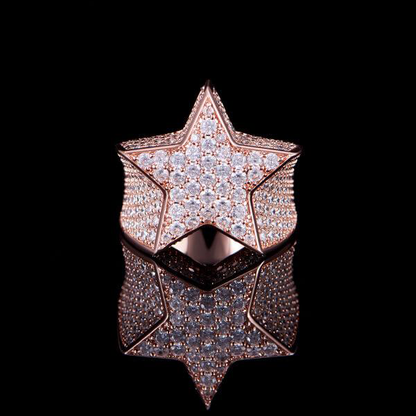 Rose Gold Iced Star Ring Tripodjewelry