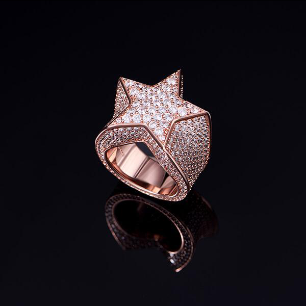 Rose Gold Iced Star Ring Tripodjewelry