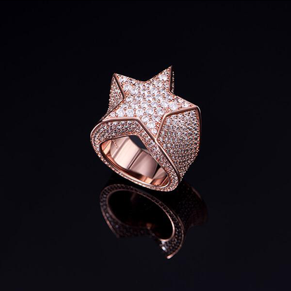 Rose Gold Iced Star Ring Tripodjewelry