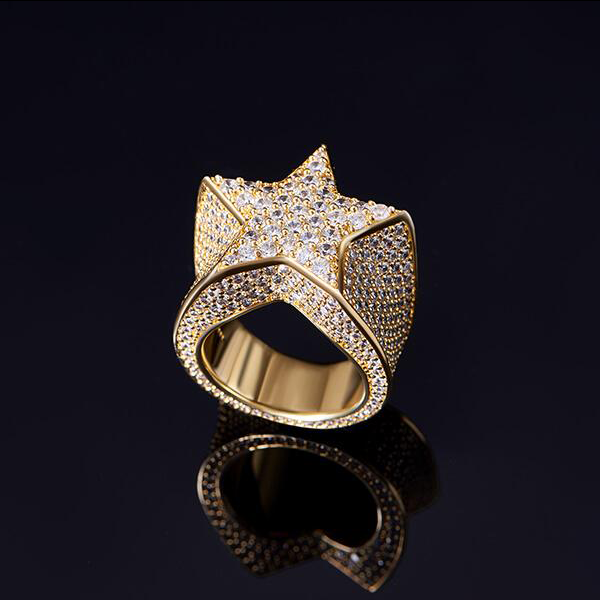 18K Gold Iced Star Ring Tripodjewelry