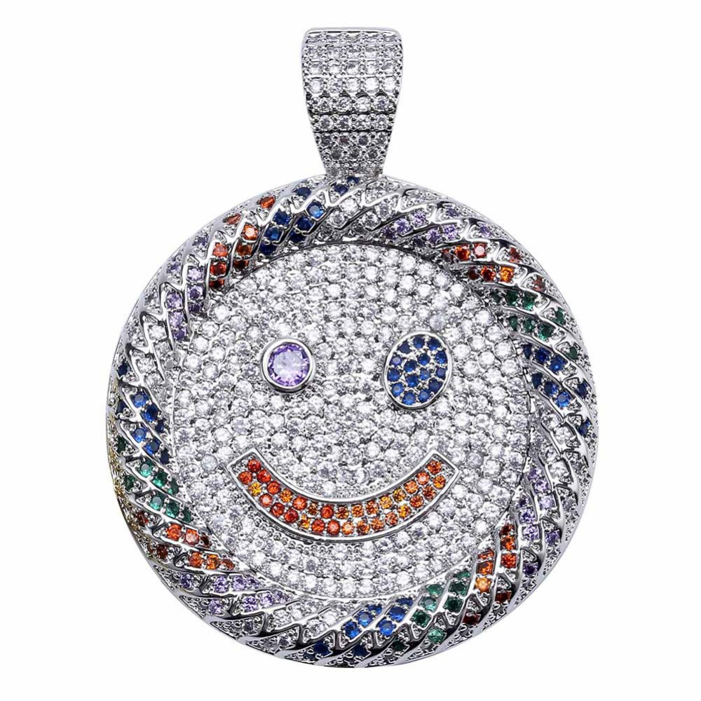 White Gold Iced Multicolour Smile Pendant Tripodjewelry