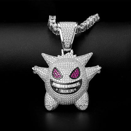 White Gold Iced Gengar Pendant Tripodjewelry