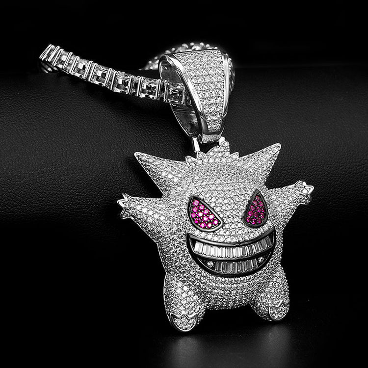 White Gold Iced Gengar Pendant Tripodjewelry
