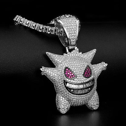 White Gold Iced Gengar Pendant Tripodjewelry