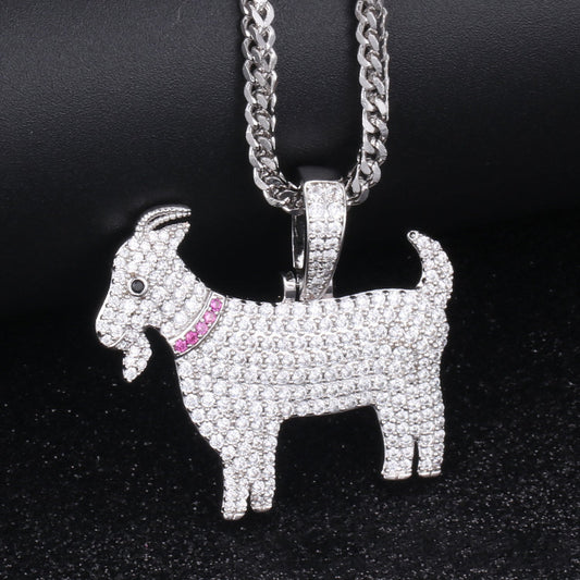 White Gold Iced Out  Goat Pendant Tripodjewelry