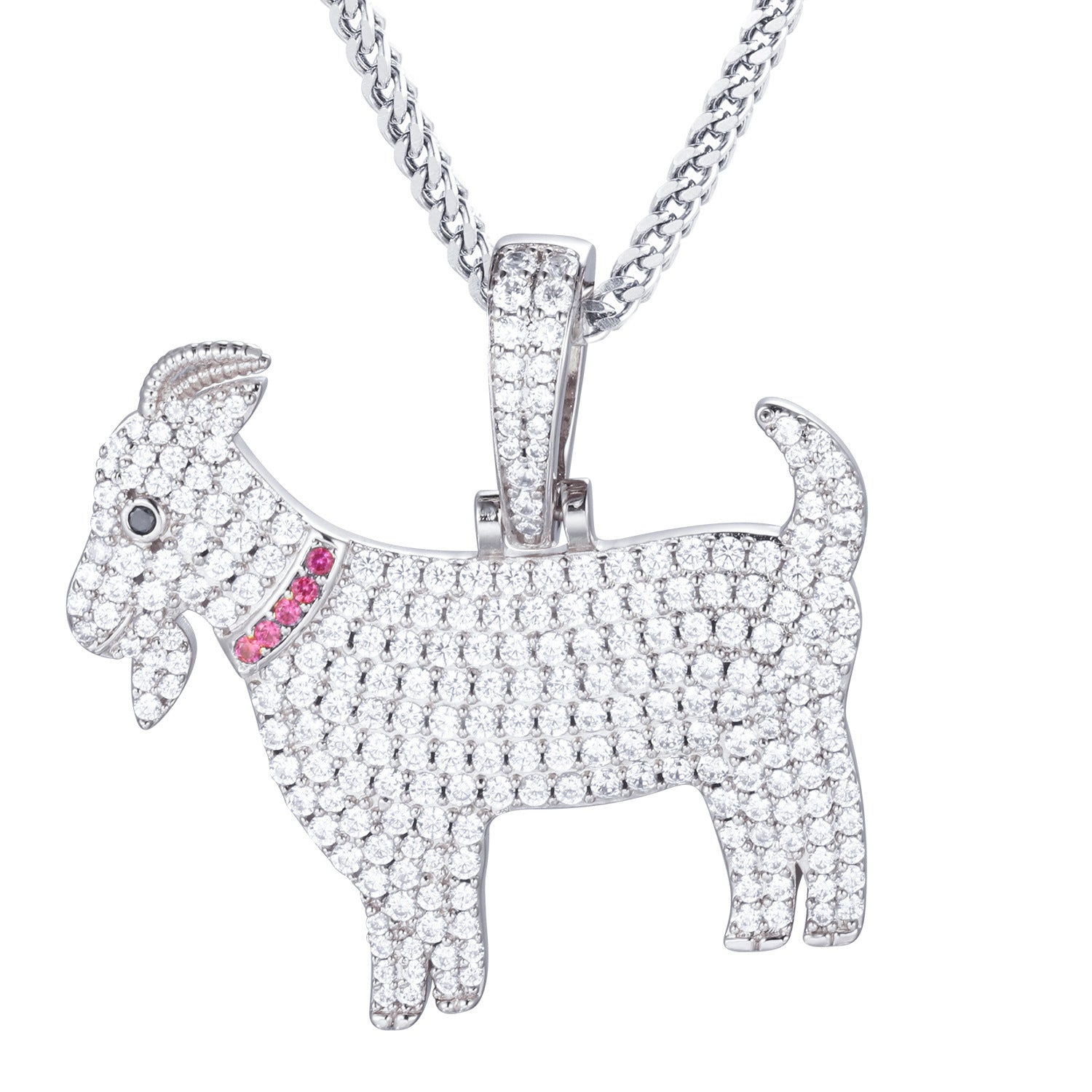 White Gold Iced Out  Goat Pendant Tripodjewelry